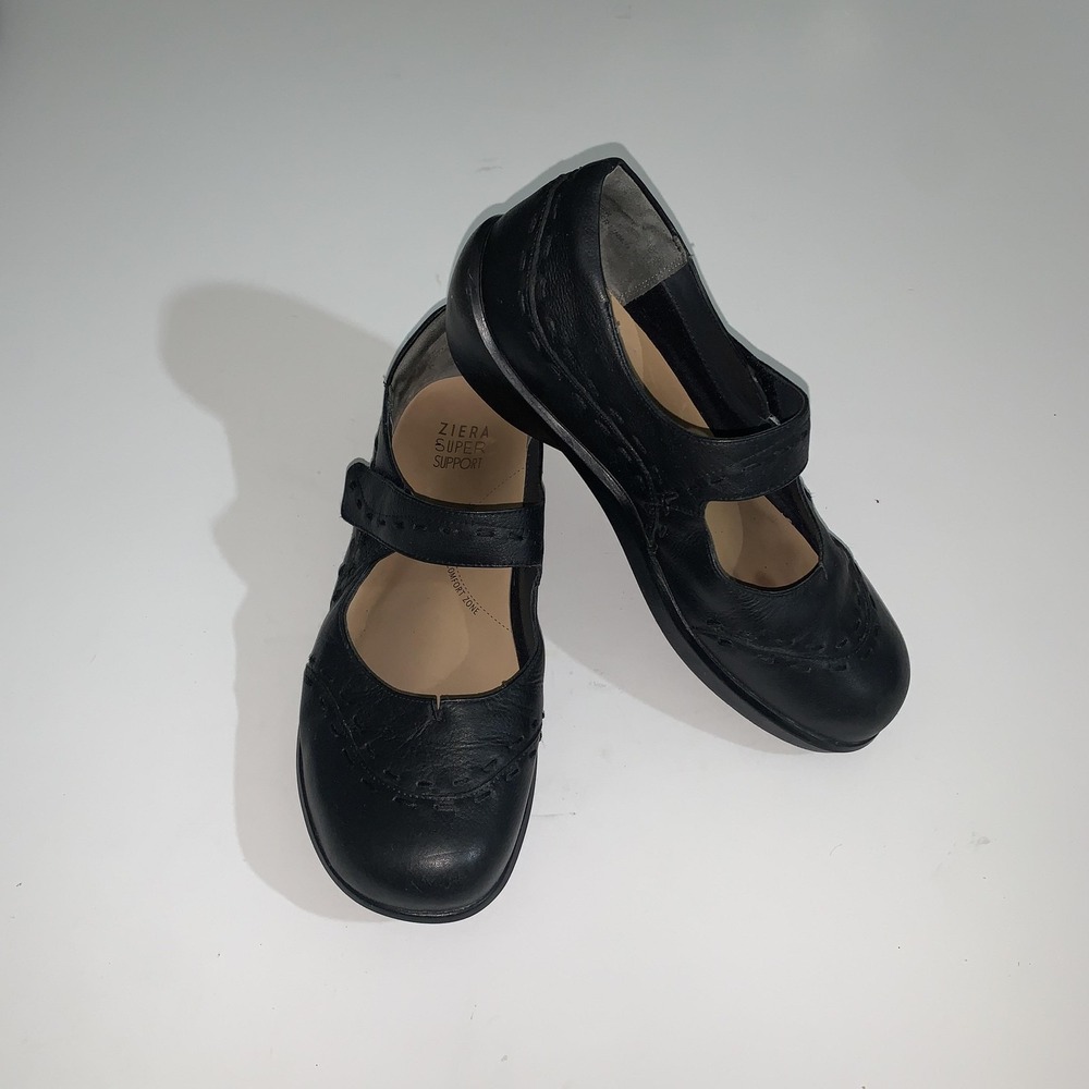 Ziera Shoes Womens Size 7 X-Wide Black Leather Mary Jane Flats Comfort Casual